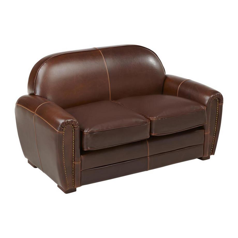 Vente-unique Canapé fauteuil club BAUDOIN 100% cuir vieilli  