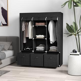 Northio Armoire En Tissu Avec Tringles À Vêtements Et Tiroirs, Armoire Pliante, Fermeture Éclair, Tissu Non Tissé, Noir  