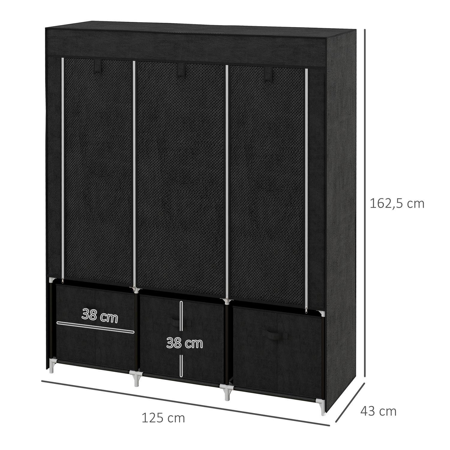 Northio Armoire En Tissu Avec Tringles À Vêtements Et Tiroirs, Armoire Pliante, Fermeture Éclair, Tissu Non Tissé, Noir  