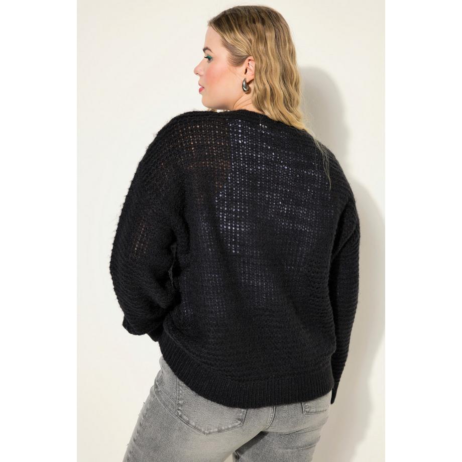 Studio Untold Pullover Boxy Shape Lochstrick Rundhals Langarm  