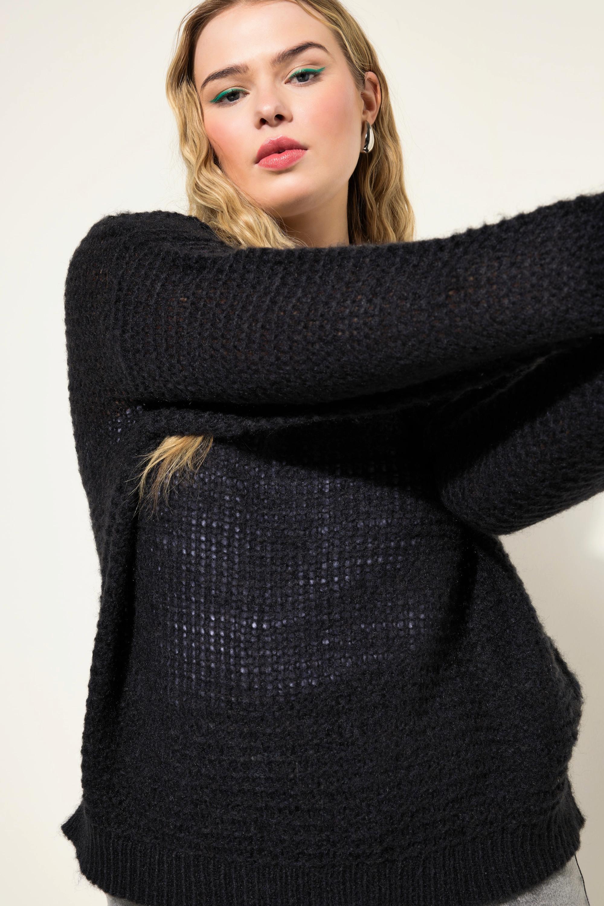 Studio Untold  Pullover, Boxy Shape, Lochstrick, Rundhals, Langarm 