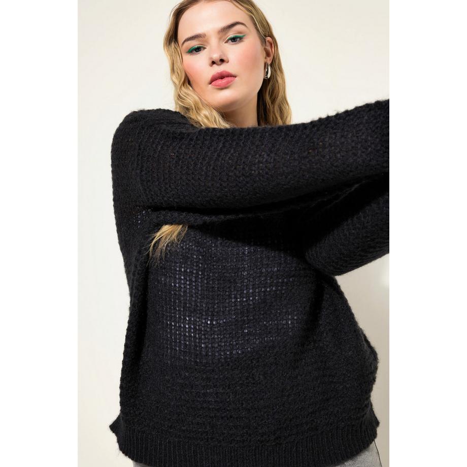 Studio Untold Pullover Boxy Shape Lochstrick Rundhals Langarm  