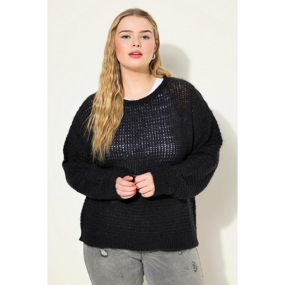 Studio Untold Pullover Boxy Shape Lochstrick Rundhals Langarm  