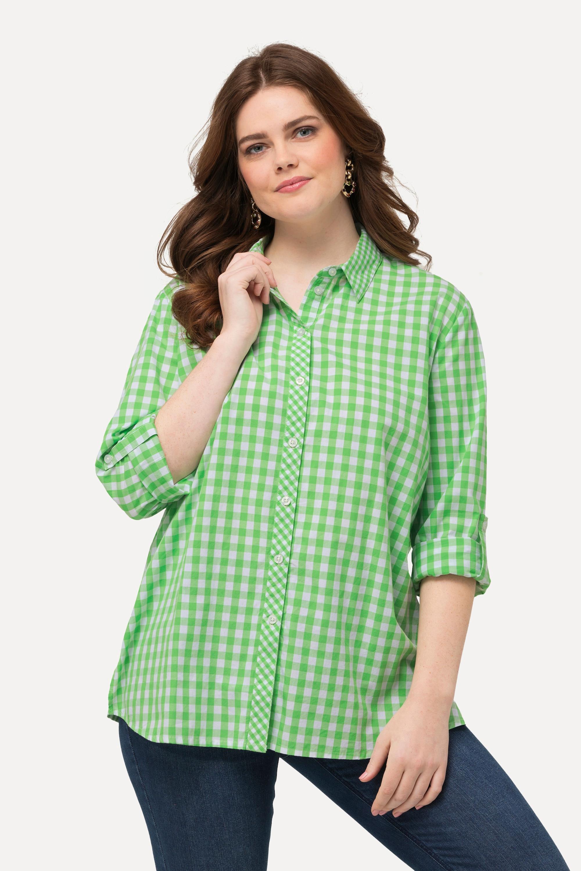 Ulla Popken Camicia a quadri Colletto da camicia Maniche lunghe Linguetta per risvolto  