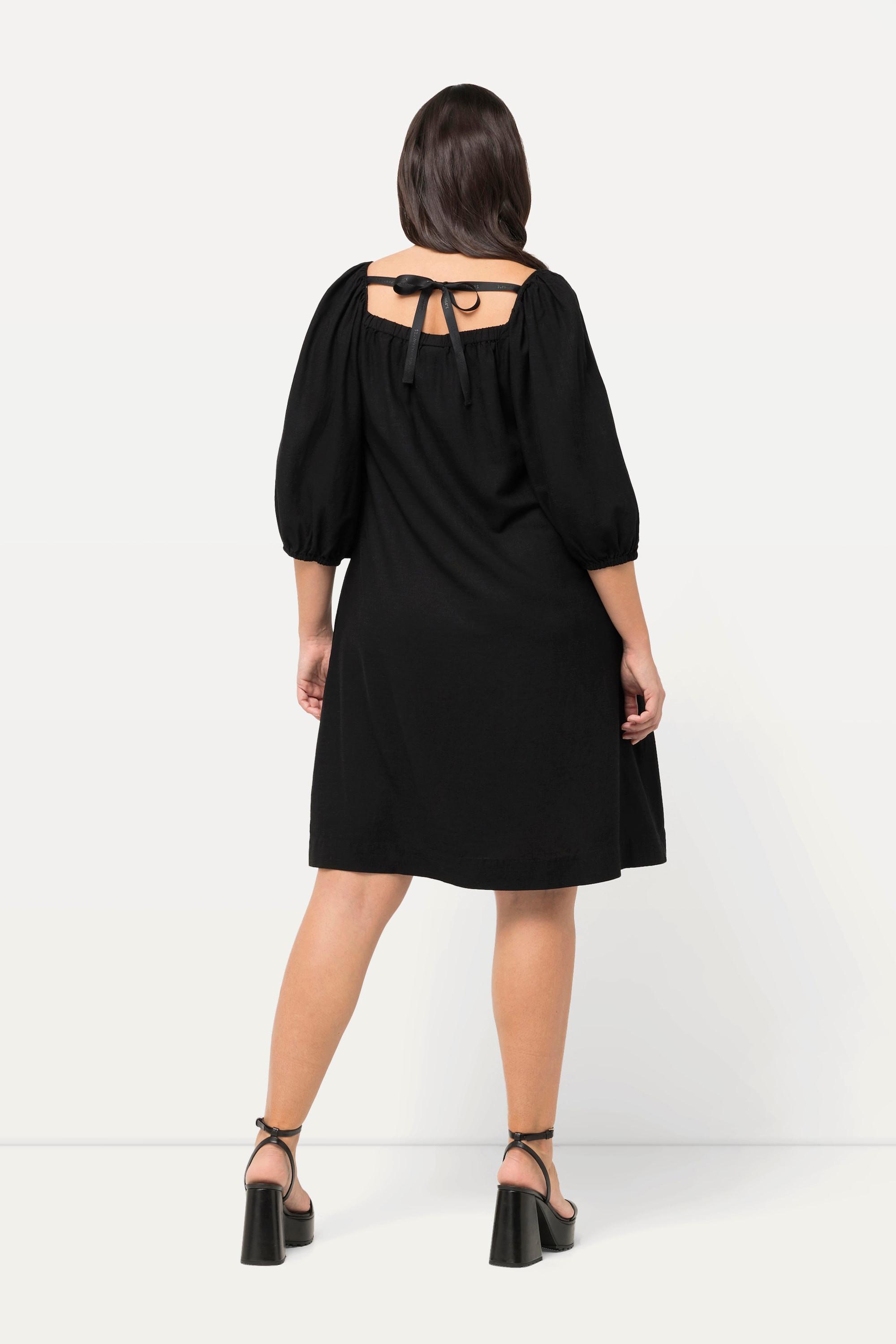 Ulla Popken Robe Midi Lin Mélangé Silhouette A Décolleté Carré Manches Courtes  