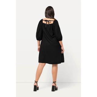 Ulla Popken Robe Midi Lin Mélangé Silhouette A Décolleté Carré Manches Courtes  