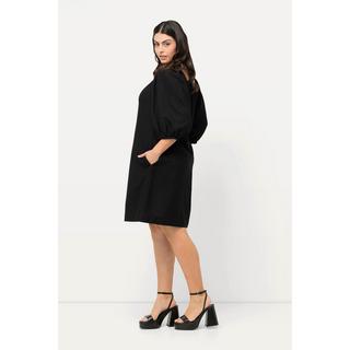 Ulla Popken Robe Midi Lin Mélangé Silhouette A Décolleté Carré Manches Courtes  