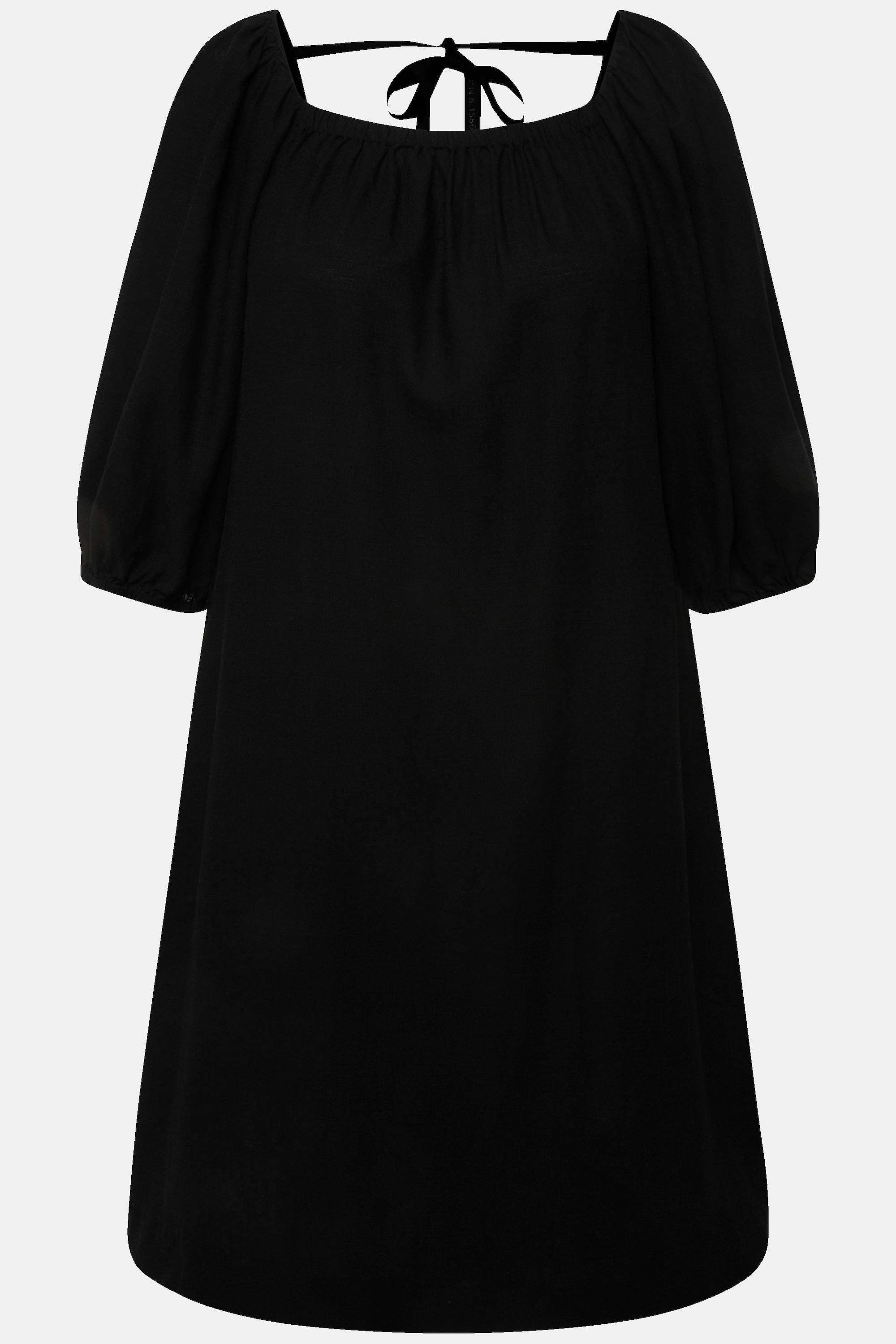 Ulla Popken Robe Midi Lin Mélangé Silhouette A Décolleté Carré Manches Courtes  