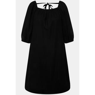 Ulla Popken Robe Midi Lin Mélangé Silhouette A Décolleté Carré Manches Courtes  