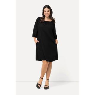 Ulla Popken  Midikleid, Leinenmix, A-Linie, Carree-Ausschnitt, Halbarm 