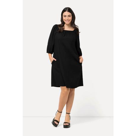 Ulla Popken Robe Midi Lin Mélangé Silhouette A Décolleté Carré Manches Courtes  