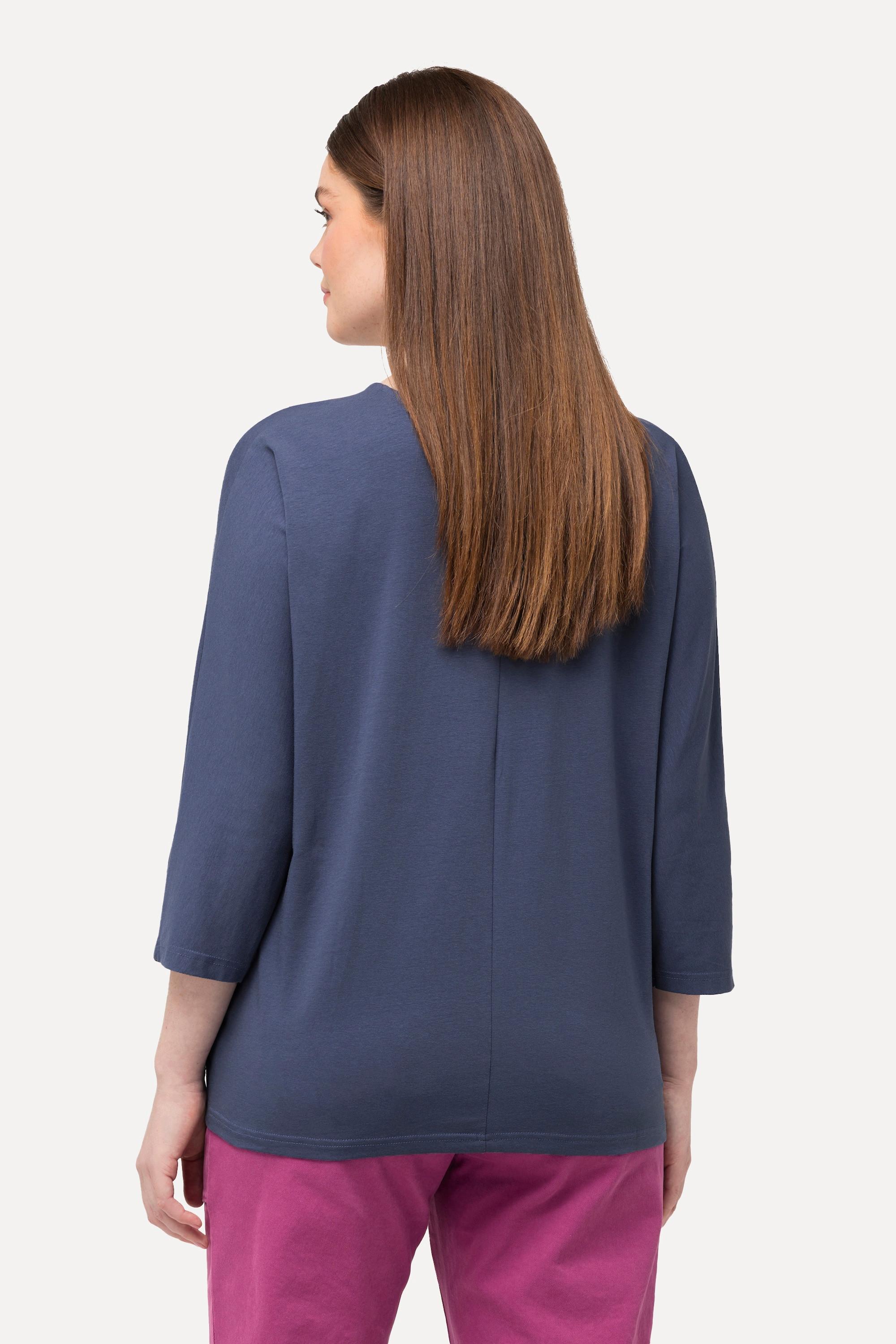 Ulla Popken T-shirt Arricciatura Scollo a V Maniche 3/4 Cotone Biologico  