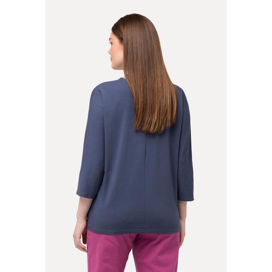 Ulla Popken T-shirt Fronces Col V Manches 3/4 Coton Bio  