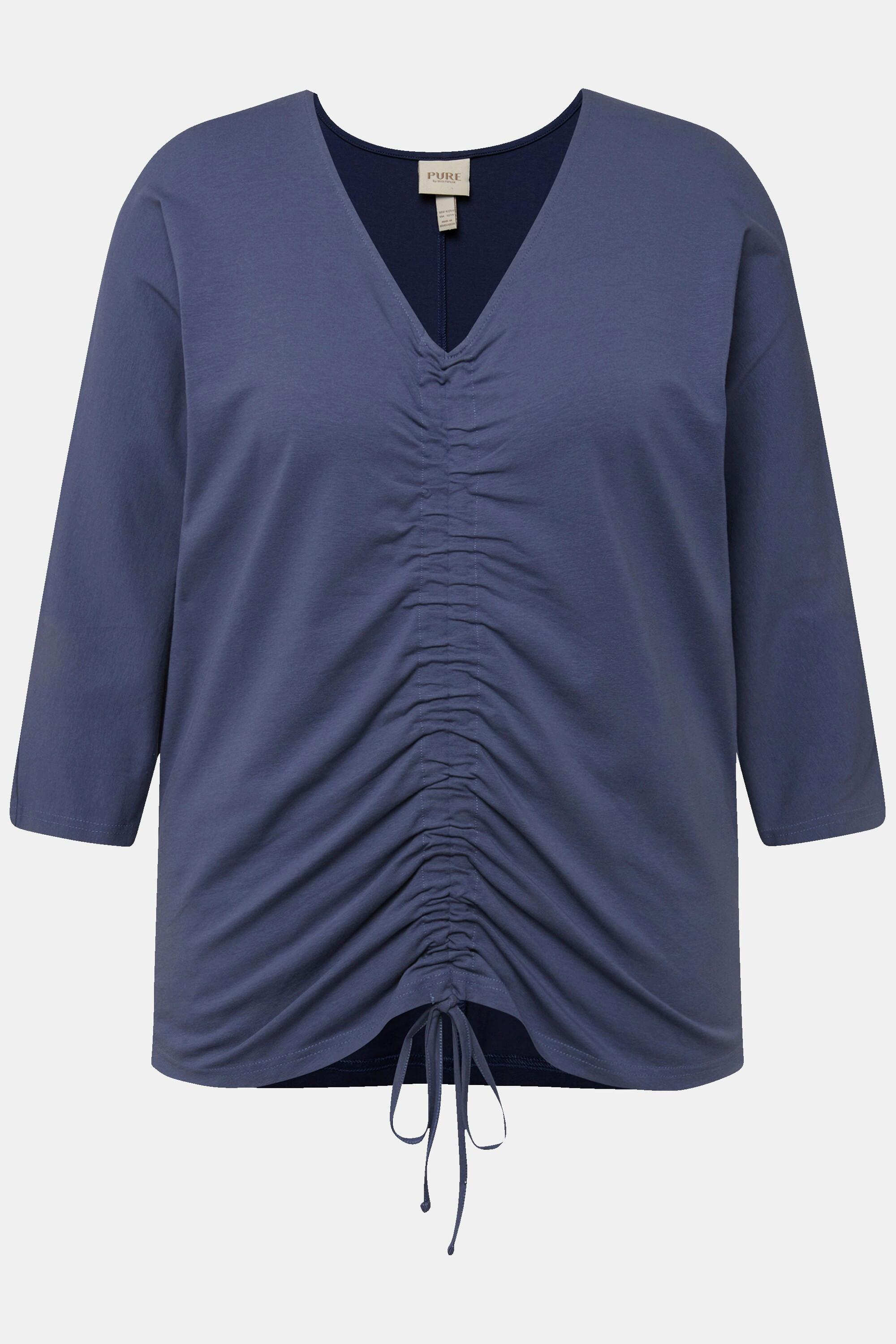 Ulla Popken T-shirt Arricciatura Scollo a V Maniche 3/4 Cotone Biologico  