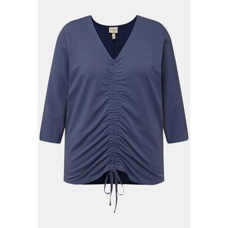 Ulla Popken T-shirt Arricciatura Scollo a V Maniche 3/4 Cotone Biologico  