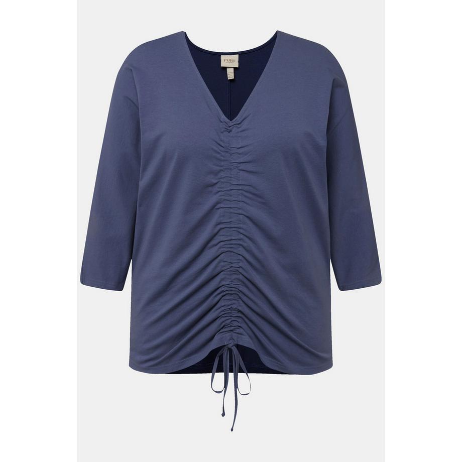 Ulla Popken T-shirt Fronces Col V Manches 3/4 Coton Bio  