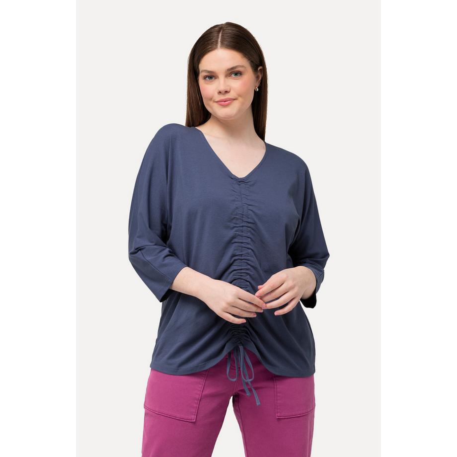 Ulla Popken T-shirt Fronces Col V Manches 3/4 Coton Bio  