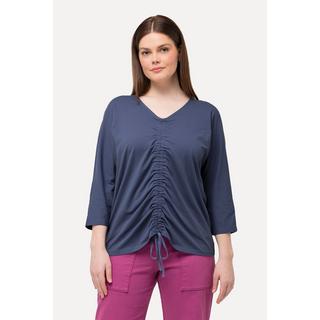 Ulla Popken T-shirt Arricciatura Scollo a V Maniche 3/4 Cotone Biologico  