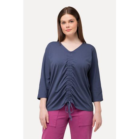 Ulla Popken T-shirt Arricciatura Scollo a V Maniche 3/4 Cotone Biologico  