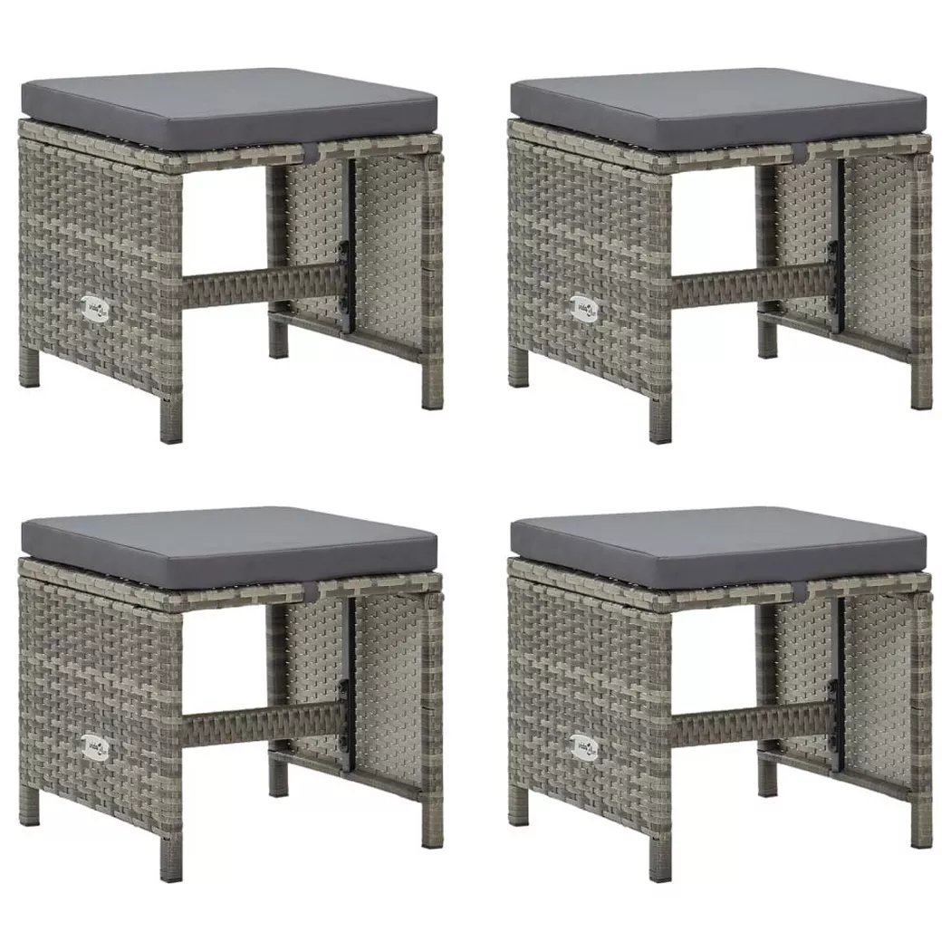 Tabourets de jardin lot de 4 avec coussins Résine tressée Gris