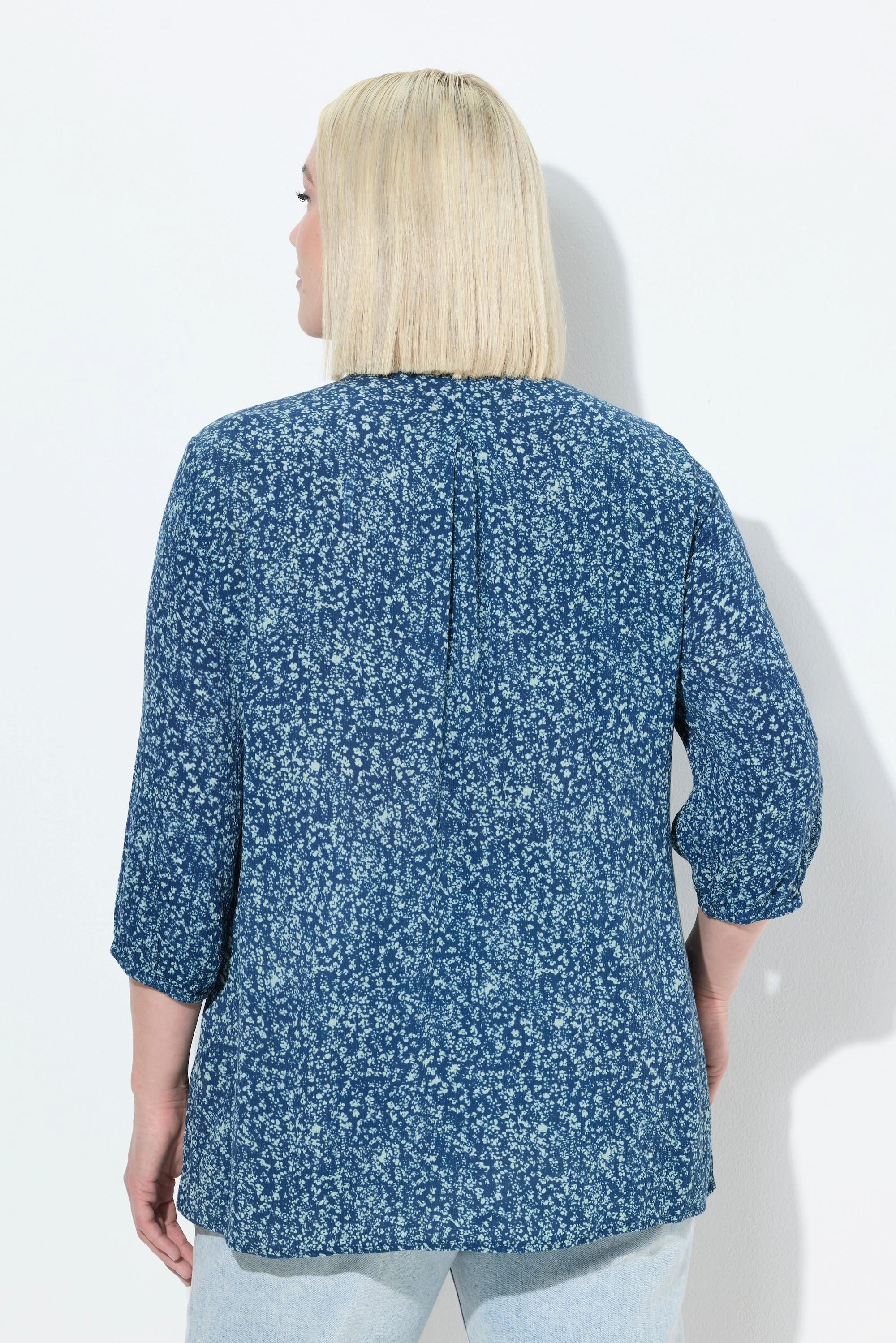 Ulla Popken Blusa Smock Pois Linea A Scollo Rotondo Maniche 3/4  