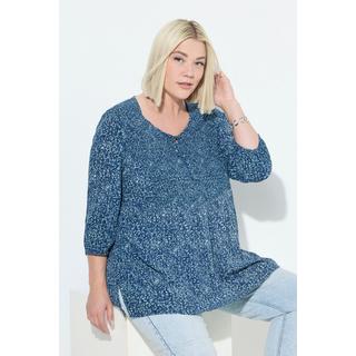 Ulla Popken Blusa Smock Pois Linea A Scollo Rotondo Maniche 3/4  