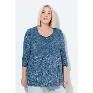 Blusa dal taglio svasato con punto smock, pallini, scollo a girocollo e maniche a 3/4