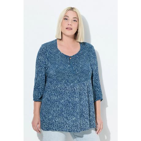 Ulla Popken Blusa Smock Pois Linea A Scollo Rotondo Maniche 3/4  