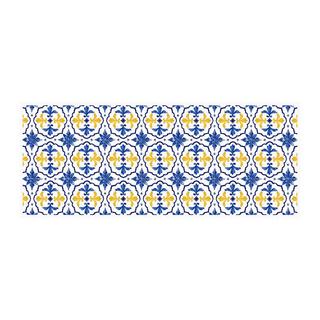 Vente-unique  Tapis de couloir en vinyle effet carreaux de ciment - 66x160 cm - Bleu et jaune - FLORILI 