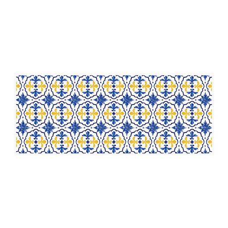 Vente-unique  Tapis de couloir en vinyle effet carreaux de ciment - 66x160 cm - Bleu et jaune - FLORILI 