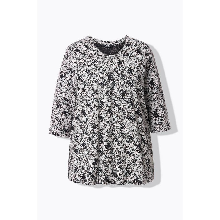 Ulla Popken T-shirt Fleurs Coupe Évasée Col Rond Manches 3/4  