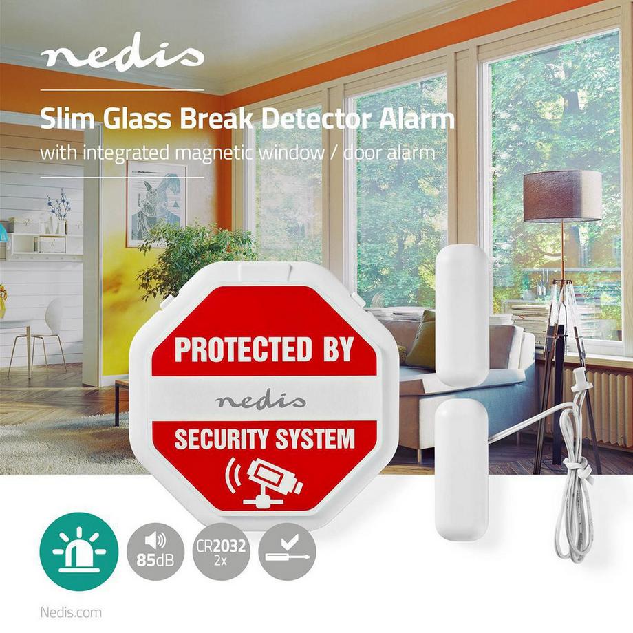 Nedis  Tür-Fenster-Alarm | Batteriebetrieben | 2x CR2032 | 85 dB | Weiß 