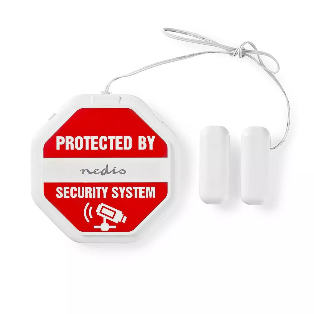 Nedis Ultra Thin Glass Break Vibration Shock Sensor Detector with 85dB Alarm & 2x Magnetic Sensors for Window Door Home Security - White