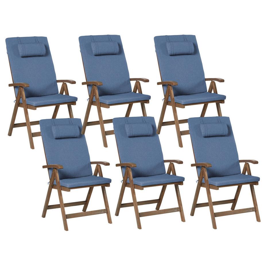 Set mit 6 Stühlen und Sitzkissen aus Akazienholz  AMANTEA PREMIUM