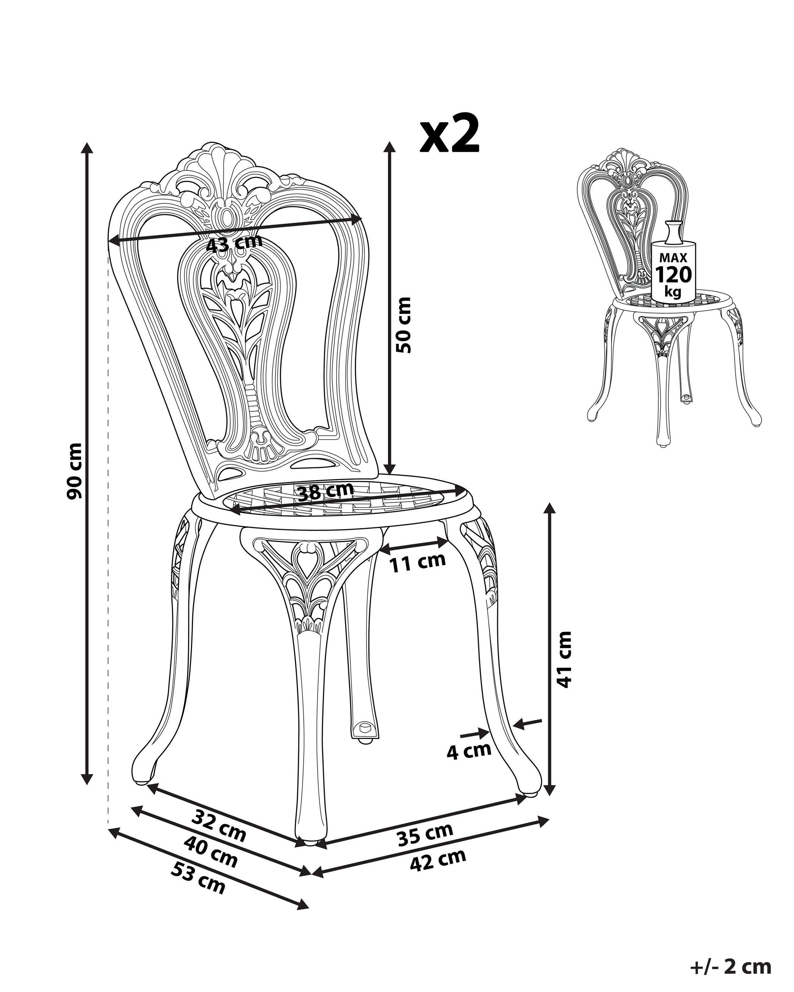 Beliani Lot de 2 chaises en Aluminium Rétro BOVINO  