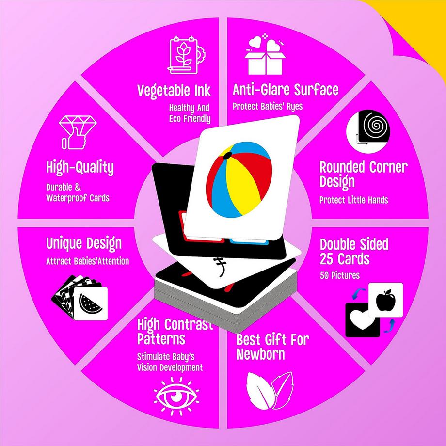Activity-board  100 Seiten Sunte Baby Visual Stimulus Flash Card, 50 Stück High Contrast Baby Flash Cards Sensory Toy 