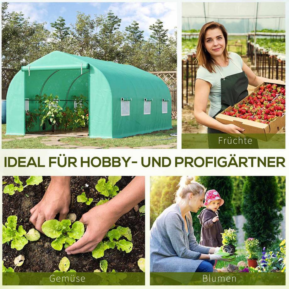 Northio Folien Gewächshaus Foliengewächshaus Treibhaus Frühbeet Pflanzenhaus Tomatenhaus Giebeldach 450 × 300B × 205H Cm  