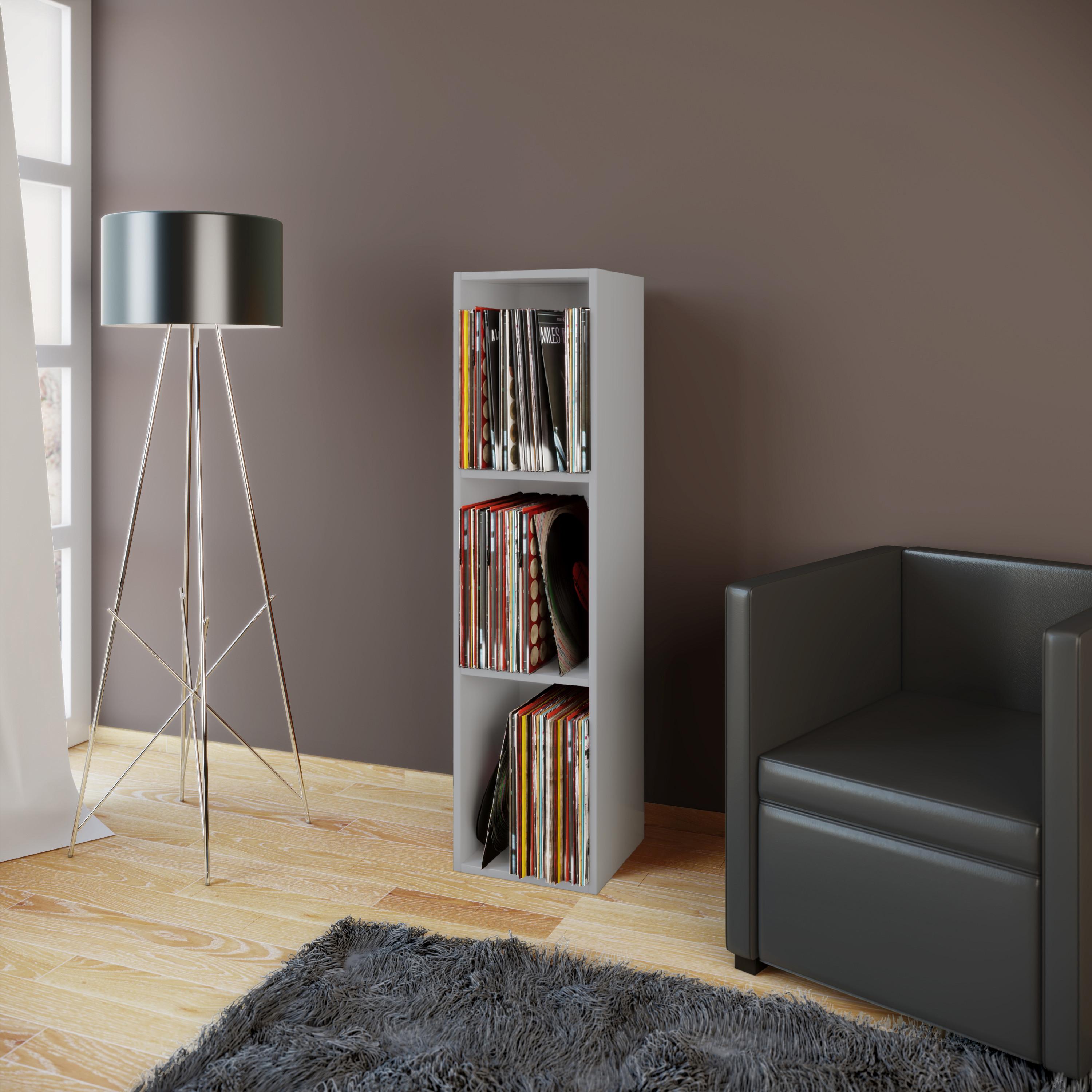 VCM Holz Schallplatten Regal | Stand Regal mit 3 Fächer für 100 Schallplatten | Maße: H. 107 x B. 34 x T. 30 cm - Platto  