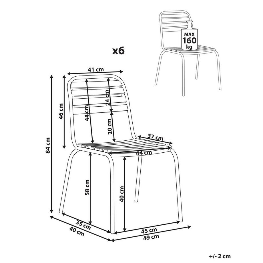Beliani Gartenstuhl 6er Set aus Akazienholz Rustikal VALLESE  