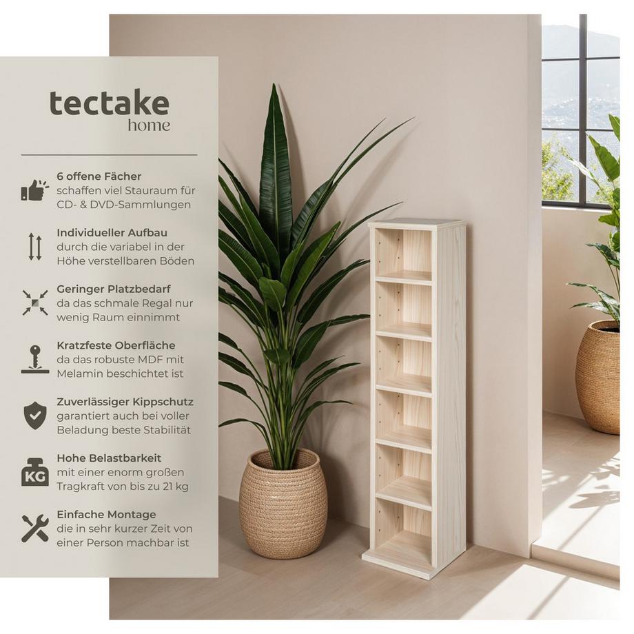 Tectake CD DVD Regal Juliane in Holzoptik 6 Fächer  