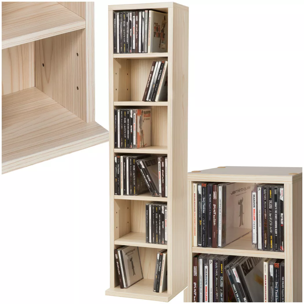 Tectake - Étagère DVD CD JULIANE aspect bois, 90cm, Hêtre