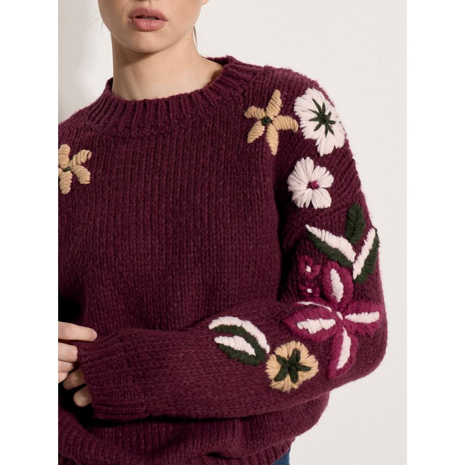 APRICOT Pullover a maglia grossa con maniche ricamate a motivi floreali  