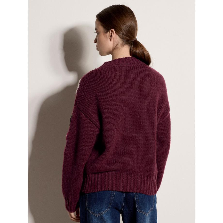 APRICOT Pullover a maglia grossa con maniche ricamate a motivi floreali  