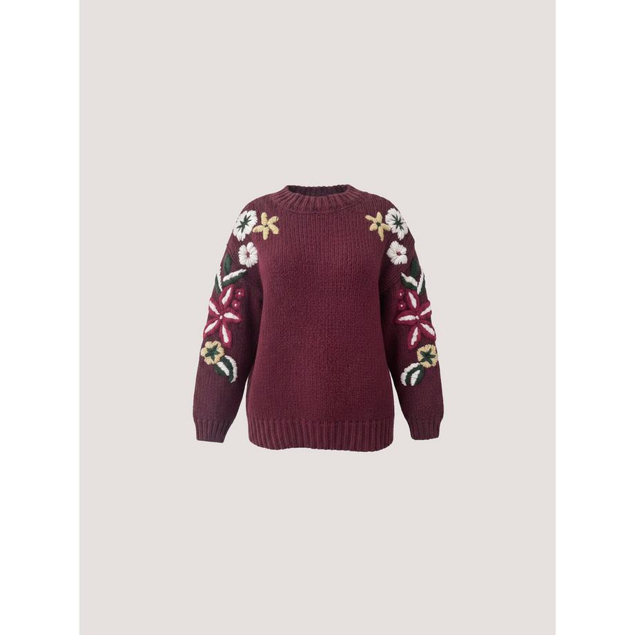 APRICOT Pullover a maglia grossa con maniche ricamate a motivi floreali  