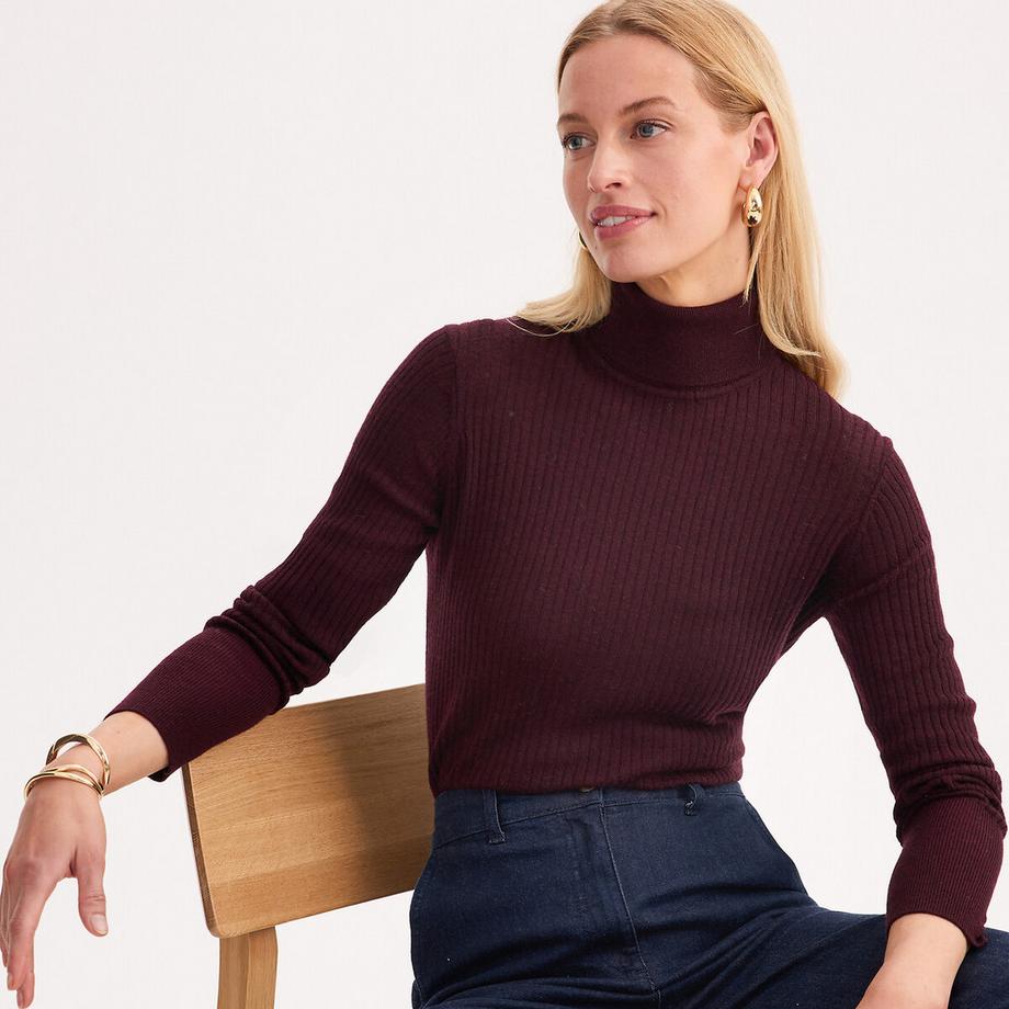 Rollkragenpullover aus feinem Rippstrick aus Wollmischung