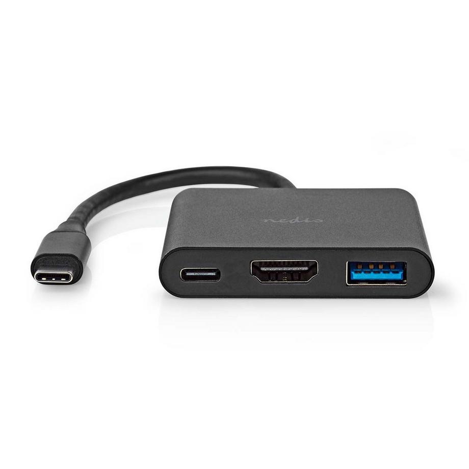 Nedis  Adaptateur multiport USB | USB 3.2 Gen 1 | USB-C™ Male | HDMI™ Output / USB-A Female / USB-C™ Female | 5 Gbps | 0.10 m | Rond | Nickel Plated | PVC | Black | Box 