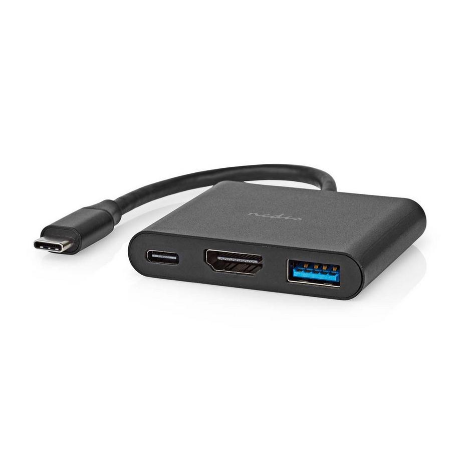 Adaptateur multiport USB | USB 3.2 Gen 1 | USB-C™ Male | HDMI™ Output / USB-A Female / USB-C™ Female | 5 Gbps | 0.10 m | Rond | Nickel Plated | PVC | Black | Box