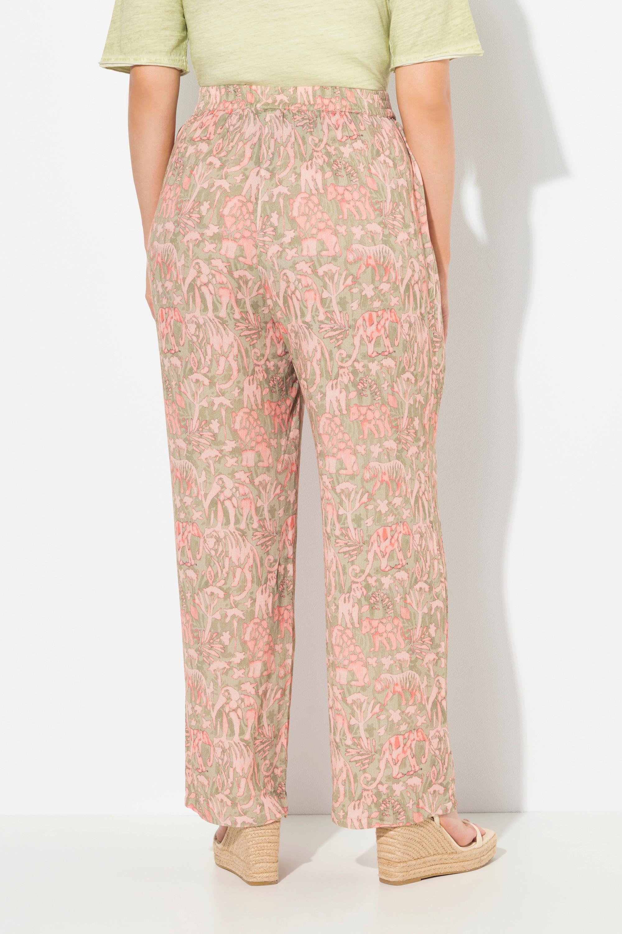 Ulla Popken Rose Safaridruck Weites Bein Hose Elastikbund  