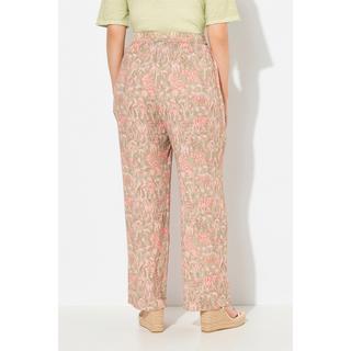 Ulla Popken Rose Safaridruck Weites Bein Hose Elastikbund  