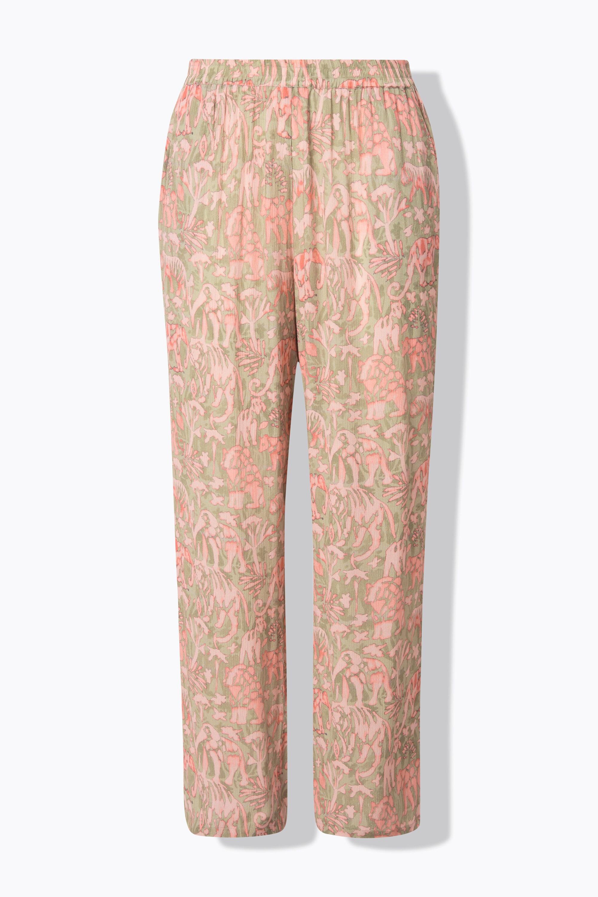 Ulla Popken Rose Safaridruck Weites Bein Hose Elastikbund  